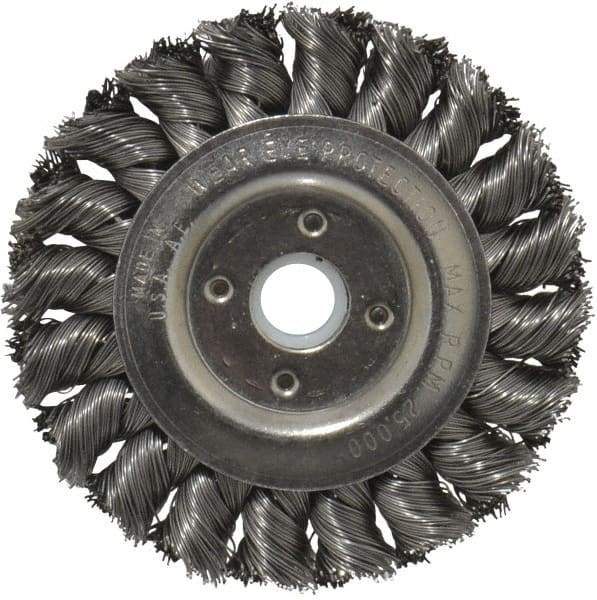 Anderson - 3" OD, 1/2" Arbor Hole, Knotted Steel Wheel Brush - 3/8" Face Width, 5/8" Trim Length, 0.014" Filament Diam, 25,000 RPM - Eagle Tool & Supply