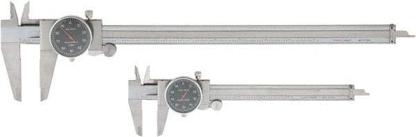 Value Collection - 0 to 6 and 12" Outside Diameter Dial Caliper Set - 0.001" Graduation, 0.1 Range per Revolution, Stainless Steel, Black Face - Eagle Tool & Supply