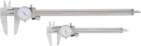 Value Collection - 0 to 6 and 12" Outside Diameter Dial Caliper Set - 0.001" Graduation, 0.1 Range per Revolution, Stainless Steel, White Face - Eagle Tool & Supply