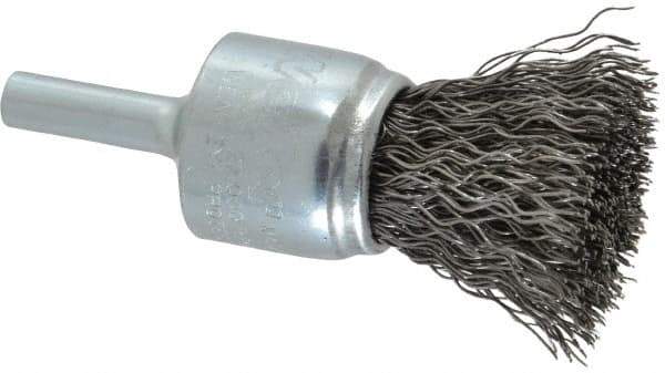 Weiler - 3/4" Brush Diam, Crimped, End Brush - 1/4" Diam Steel Shank, 22,000 Max RPM - Eagle Tool & Supply