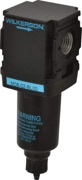 Wilkerson - 1/4" Port Coalescing Filter - Zinc Bowl, Manual Drain, 250 Max psi, 0.05 Micron Rating, 4.58" Long x 1.58" Wide - Eagle Tool & Supply