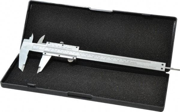 Value Collection - 0 to 6" Carbon Steel Vernier Caliper - 0.02mm Graduation, 1.5748" Jaw Depth, 0.0012" Accuracy, Includes Depth, Inside Diameter, Outside Diameter, Step - Eagle Tool & Supply