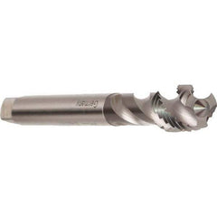 Emuge - M22x2.50 Metric 4 Flute 6H Modified Bottoming Spiral Flute Tap - Cobalt, Bright Finish, 140mm OAL, Right Hand Flute, Right Hand Thread, Series Enorm - Eagle Tool & Supply