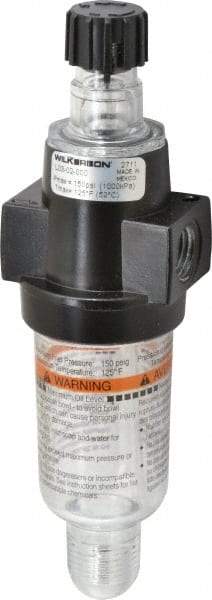 Wilkerson - 1/4 NPT Port, 150 Max psi, Miniature Lubricator - Polycarbonate Bowl, Zinc Body, 20 CFM, 125°F Max, 1.73" Wide x 5.8" High - Eagle Tool & Supply