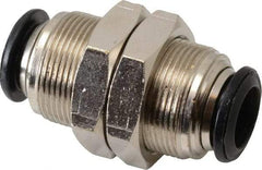 Alpha Technologies - 10mm Outside Diam, Nickel Plated Brass Push-to-Connect Tube Bulkhead Union - 250 Max psi, Tube to Tube Connection, Buna O-Ring - Eagle Tool & Supply