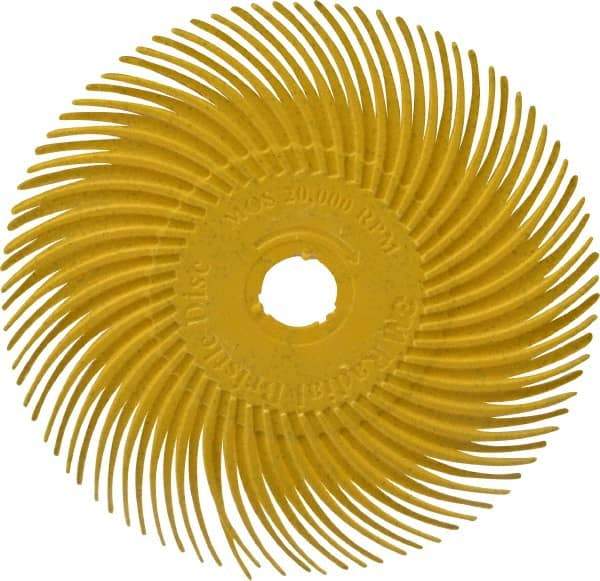 3M - 3" Diam, 3/8" Max Face Width, Plain Hole Radial Bristle Brush - 80 Grit, Medium Grade, 20,000 Max RPM, Yellow - Eagle Tool & Supply