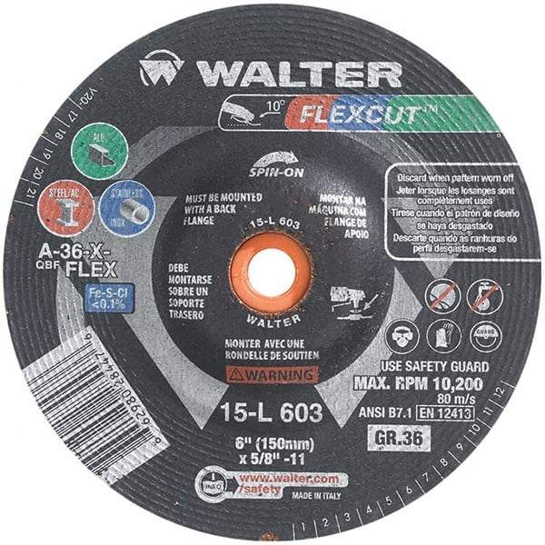 WALTER Surface Technologies - 6" Diam, 36 Grit Surface Grinding Wheel - Aluminum Oxide/Silicon Carbide Blend, Resinoid Bond - Eagle Tool & Supply