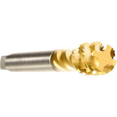 Emuge - M24x3.00 Metric 5 Flute 6H Modified Bottoming Spiral Flute Tap - Cobalt, TiN Finish, 160mm OAL, Right Hand Flute, Right Hand Thread, Series Enorm - Eagle Tool & Supply