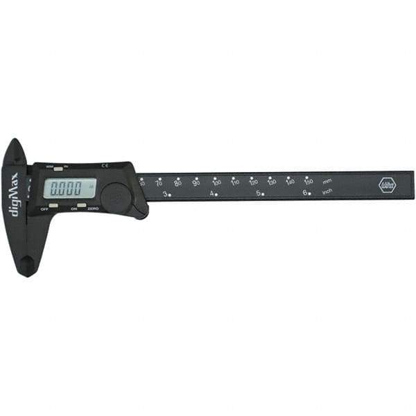 Wiha - 0 to 150mm Range, 0.01mm Resolution, Electronic Caliper - Polycarbonate with 1-1/2" Carbon Fiber Reinforced Plastic (CFRP) Jaws, 0.01mm Accuracy - Eagle Tool & Supply