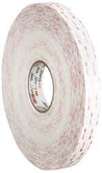 3M - 1" x 36 Yd Acrylic Adhesive Double Sided Tape - 45 mil Thick, White, Acrylic Foam Liner, Continuous Roll, Series 4950 - Eagle Tool & Supply