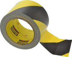3M - Black & Yellow Striped Vinyl Tape - 3" Wide x 5.4 mil Thick, General Traffic - Eagle Tool & Supply
