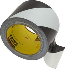 3M - Black & White Striped Vinyl Tape - 3" Wide x 5.4 mil Thick, General Traffic - Eagle Tool & Supply