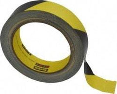 3M - Black & Yellow Striped Vinyl Tape - 1" Wide x 5.4 mil Thick, General Traffic - Eagle Tool & Supply