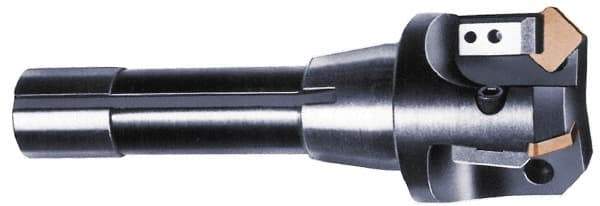 APT - 15° Lead Angle, 2-1/2" Max Cut Diam, 2-1/2" Min Cut Diam, 0.4063" Max Depth of Cut, Indexable Chamfer and Angle End Mill - 5 Inserts, SPG, SPU Insert Style, 3" OAL, Straight Shank - Eagle Tool & Supply
