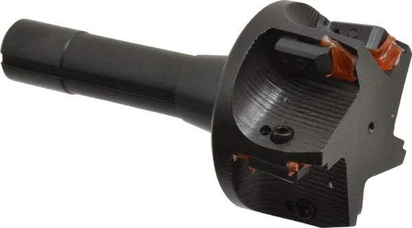 APT - 15° Lead Angle, 3" Max Cut Diam, 3" Min Cut Diam, 0.4063" Max Depth of Cut, Indexable Chamfer and Angle End Mill - 5 Inserts, SPG, SPU Insert Style, 5" OAL, Taper Shank - Eagle Tool & Supply