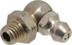 Alemite - 90° Head Angle, 1/4-28 Taper Stainless Steel Standard Grease Fitting - 3/8" Hex, 3/4" Overall Height, 13/64" Shank Length - Eagle Tool & Supply