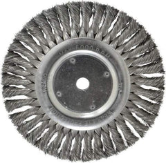 Weiler - 8" OD, 5/8" Arbor Hole, Knotted Steel Wheel Brush - 5/8" Face Width, 1-5/8" Trim Length, 0.014" Filament Diam, 6,000 RPM - Eagle Tool & Supply