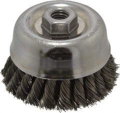 Weiler - 4" Diam, 5/8-11 Threaded Arbor, Steel Fill Cup Brush - 0.02 Wire Diam, 1-3/8" Trim Length, 9,000 Max RPM - Eagle Tool & Supply