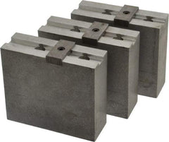 Abbott Workholding Products - 10" & Up Chuck Capacity, Tongue & Groove Attachment, Square Soft Lathe Chuck Jaw - 3 Jaws, Aluminum, 2-1/8" Btw Mount Hole Ctrs, 4-1/2" Long x 1-1/2" Wide x 4" High, 1/2" Groove, 1/2" Fastener - Eagle Tool & Supply