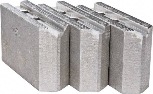 Abbott Workholding Products - 10" & Up Chuck Capacity, 1.5mm x 60° Serrated Attachment, Square Soft Lathe Chuck Jaw - 3 Jaws, Aluminum, 1.1811" Btw Mount Hole Ctrs, 4-1/2" Long x 1-1/2" Wide x 3" High, 0.6299" Groove, 0.4724" & 12mm Fastener - Eagle Tool & Supply