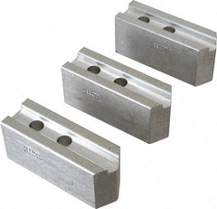 Abbott Workholding Products - 10" & Up Chuck Capacity, 1.5mm x 60° Serrated Attachment, Square Soft Lathe Chuck Jaw - 3 Jaws, Aluminum, 1.2598" Btw Mount Hole Ctrs, 4-1/2" Long x 1-1/2" Wide x 2" High, 0.6299" Groove, 0.4724" & 12mm Fastener - Eagle Tool & Supply