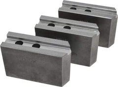 Abbott Workholding Products - 10" & Up Chuck Capacity, 1.5mm x 60° Serrated Attachment, Square Soft Lathe Chuck Jaw - 3 Jaws, Steel, 1.1811" Btw Mount Hole Ctrs, 4-1/2" Long x 1-1/2" Wide x 3" High, 0.6299" Groove, 0.4724" & 12mm Fastener - Eagle Tool & Supply