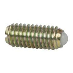Vlier - M6x1.0, 3.5mm Ball Diam, 14mm Body Length, 1mm Max Ball Reach, Threaded Ball Plunger - Steel Body, Nylon Ball, 6.29 Lb Initial End Force, 9 Lb Final End Force, Locking Element - Eagle Tool & Supply