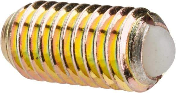 Vlier - M8x1.25, 5mm Ball Diam, 16mm Body Length, 1.5mm Max Ball Reach, Threaded Ball Plunger - Steel Body, Nylon Ball, 9 Lb Initial End Force, 13.49 Lb Final End Force, Locking Element - Eagle Tool & Supply