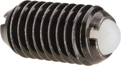 Vlier - M10x1.5, 6mm Ball Diam, 19mm Body Length, 2.01mm Max Ball Reach, Threaded Ball Plunger - Steel Body, Nylon Ball, 4.5 Lb Initial End Force, 7.87 Lb Final End Force - Eagle Tool & Supply