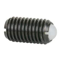 Vlier - M12x1.75, 8mm Ball Diam, 22mm Body Length, 2.5mm Max Ball Reach, Threaded Ball Plunger - Steel Body, Nylon Ball, 6.75 Lb Initial End Force, 12.36 Lb Final End Force - Eagle Tool & Supply