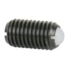Vlier - M12x1.75, 8mm Ball Diam, 22mm Body Length, 2.5mm Max Ball Reach, Threaded Ball Plunger - Steel Body, Nylon Ball, 6.75 Lb Initial End Force, 12.36 Lb Final End Force - Eagle Tool & Supply