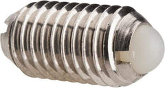 Vlier - M10x1.5, 6mm Ball Diam, 19mm Body Length, 2.01mm Max Ball Reach, Threaded Ball Plunger - Stainless Steel Body, Nylon Ball, 13.49 Lb Initial End Force, 20.23 Lb Final End Force, Locking Element - Eagle Tool & Supply
