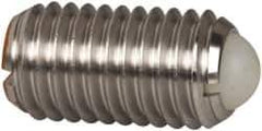 Vlier - M12x1.75, 8mm Ball Diam, 22mm Body Length, 2.5mm Max Ball Reach, Threaded Ball Plunger - Stainless Steel Body, Nylon Ball, 16.86 Lb Initial End Force, 25.85 Lb Final End Force, Locking Element - Eagle Tool & Supply