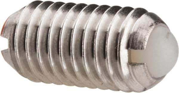 Vlier - M8x1.25, 5mm Ball Diam, 16mm Body Length, 1.5mm Max Ball Reach, Threaded Ball Plunger - Stainless Steel Body, Nylon Ball, 9 Lb Initial End Force, 13.49 Lb Final End Force - Eagle Tool & Supply