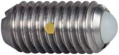 Vlier - M8x1.25, 5mm Ball Diam, 16mm Body Length, 1.5mm Max Ball Reach, Threaded Ball Plunger - Stainless Steel Body, Nylon Ball, 9 Lb Initial End Force, 13.49 Lb Final End Force, Locking Element - Eagle Tool & Supply