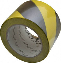 3M - Black & Yellow Striped Vinyl Tape - 3" Wide x 108' Long x 0.005" Thick, General Traffic - Eagle Tool & Supply