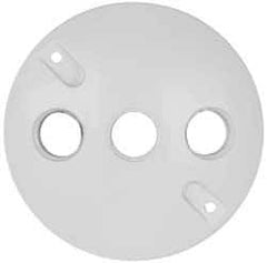 Cooper Crouse-Hinds - 3 Outlet, 1/2" Hole Diam, Powder Coat Finish, Round Noncorrosive Weatherproof Box Cover - 4-1/2" Wide x 9/16" High, Wet Locations, Aluminum, UL Listed - Eagle Tool & Supply