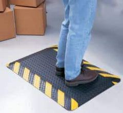 Wearwell - 75' Long x 2' Wide, Dry Environment, Anti-Fatigue Matting - Black with Yellow Chevron Borders, Vinyl with Nitrile Blend Base, Beveled on 4 Sides - Eagle Tool & Supply