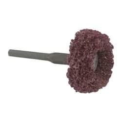 Superior Abrasives - 1-1/2" Diam x 1" Thick, Soft Mounted Satin Disc Buffing Wheel - 3 Ply, Fine Grade, 1/8" Shank Diam, 13,000 RPM - Eagle Tool & Supply