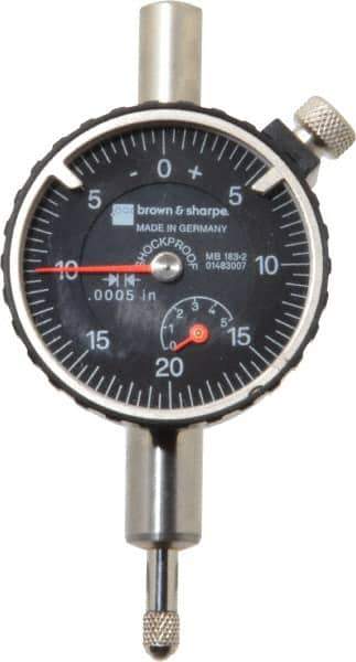 TESA Brown & Sharpe - 1/4" Range, 0-25-0 Dial Reading, 0.0005" Graduation Dial Drop Indicator - 1-11/16" Dial, 0.05" Range per Revolution, Revolution Counter - Eagle Tool & Supply