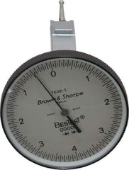 TESA Brown & Sharpe - 0.008 Inch Range, 0 Inch Dial Graduation, Vertical Dial Test Indicator - 1-1/2 Inch White Dial, 0-4-0 Dial Reading - Eagle Tool & Supply