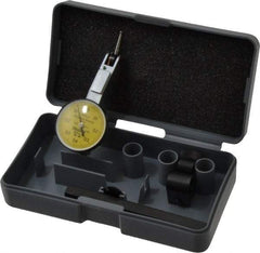 TESA Brown & Sharpe - 0.8 mm Range, 0.01 mm Dial Graduation, Horizontal Dial Test Indicator - 28 mm Yellow Dial, 0-0.4-0 Dial Reading, 0.01 mm - Eagle Tool & Supply