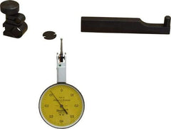TESA Brown & Sharpe - 0.8 mm Range, 0.01 mm Dial Graduation, Horizontal Dial Test Indicator - 38 mm Yellow Dial, 0-0.4-0 Dial Reading, 0.01 mm - Eagle Tool & Supply