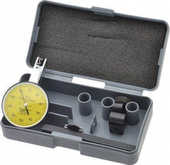 TESA Brown & Sharpe - 0.2 mm Range, 0.002 mm Dial Graduation, Horizontal Dial Test Indicator - 38 mm Yellow Dial, 0-100-0 Dial Reading, 0.002 mm - Eagle Tool & Supply