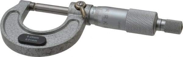 Value Collection - 0 to 25mm Range, 0.01mm Graduation, Mechanical Outside Micrometer - Ratchet Stop Thimble, Accurate to 0.004mm - Eagle Tool & Supply