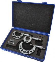 Value Collection - 0 to 3" Range, 3 Piece Mechanical Outside Micrometer Set - 0.0001" Graduation, 0.0001" Accuracy, Ratchet Stop Thimble, Steel Face - Eagle Tool & Supply