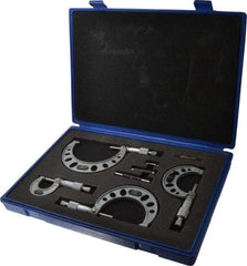 Value Collection - 0 to 4" Range, 4 Piece Mechanical Outside Micrometer Set - 0.0001" Graduation, 0.0001" Accuracy, Ratchet Stop Thimble, Steel Face - Eagle Tool & Supply