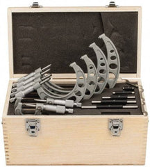Value Collection - 0 to 6" Range, 6 Piece Mechanical Outside Micrometer Set - 0.0001" Graduation, 0.0001" Accuracy, Ratchet Stop Thimble, Steel Face - Eagle Tool & Supply