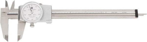 TESA Brown & Sharpe - 0" to 6" Range, 0.001" Graduation, 0.1" per Revolution, Dial Caliper - White Face, 1.5" Jaw Length - Eagle Tool & Supply