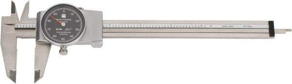 TESA Brown & Sharpe - 0" to 6" Range, 0.001" Graduation, 0.1" per Revolution, Dial Caliper - Black Face, 1.5" Jaw Length - Eagle Tool & Supply
